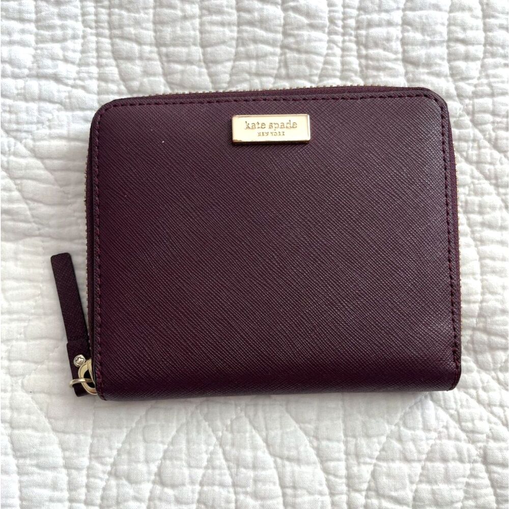 Kate Spade Laurel Way Darci Deep Plum Small Zip Around Wallet Saffiano Leather